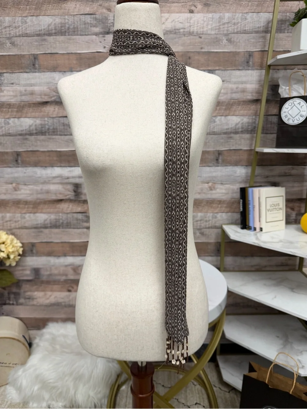 no brand brown with beads scarf OS
